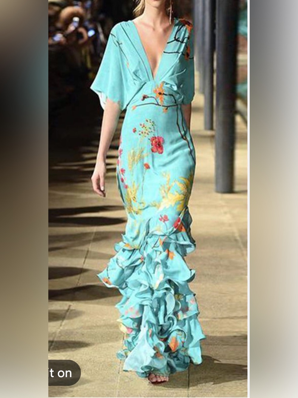 Aquamarine fit and flowy Floral V-Neck Ruffle Maxi Dress NWOT